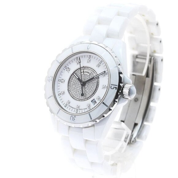 CHANEL J12 H1759 1.5"" White Ceramic Center Diamond Automatic Men's Watch - Picture 1 of 11